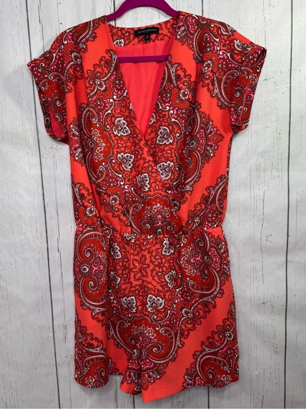 Banana Republic Coral Paisley Romper Size 10 Boho Resort Summer Vacation Resort